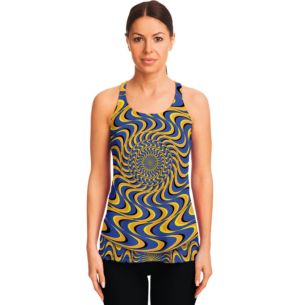 Blue And Yellow Motion Illusion Print Women's Racerback Tank Top