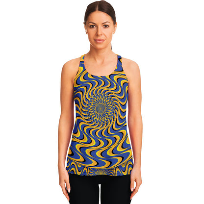 Blue And Yellow Motion Illusion Print Women's Racerback Tank Top