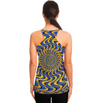 Blue And Yellow Motion Illusion Print Women's Racerback Tank Top