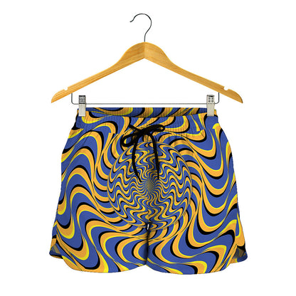 Blue And Yellow Motion Illusion Print Women's Shorts