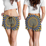 Blue And Yellow Motion Illusion Print Women's Shorts