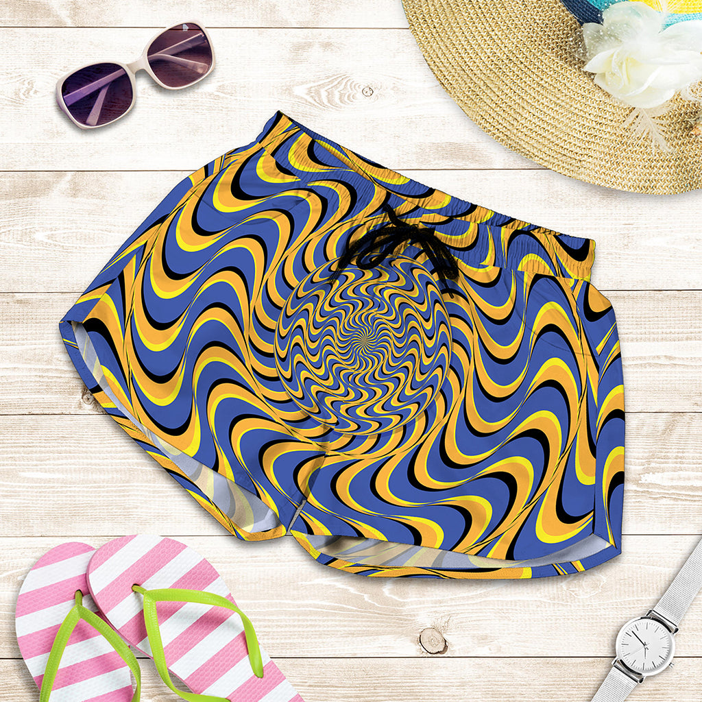 Blue And Yellow Motion Illusion Print Women's Shorts