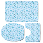 Blue Animal Paw Pattern Print 3 Piece Bath Mat Set