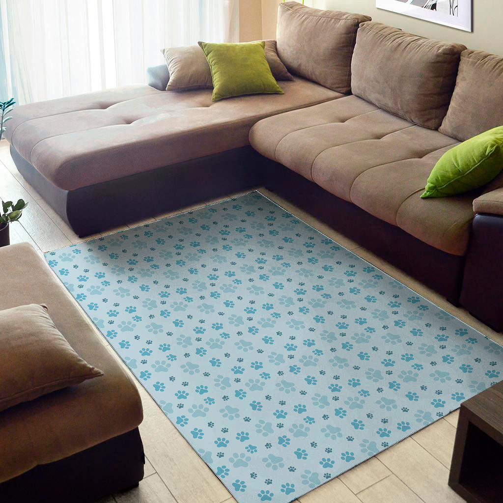 Blue Animal Paw Pattern Print Area Rug