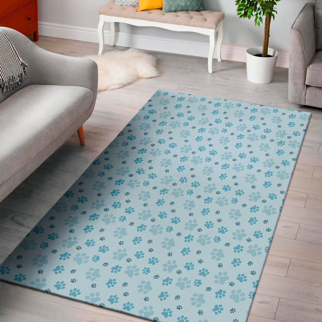 Blue Animal Paw Pattern Print Area Rug