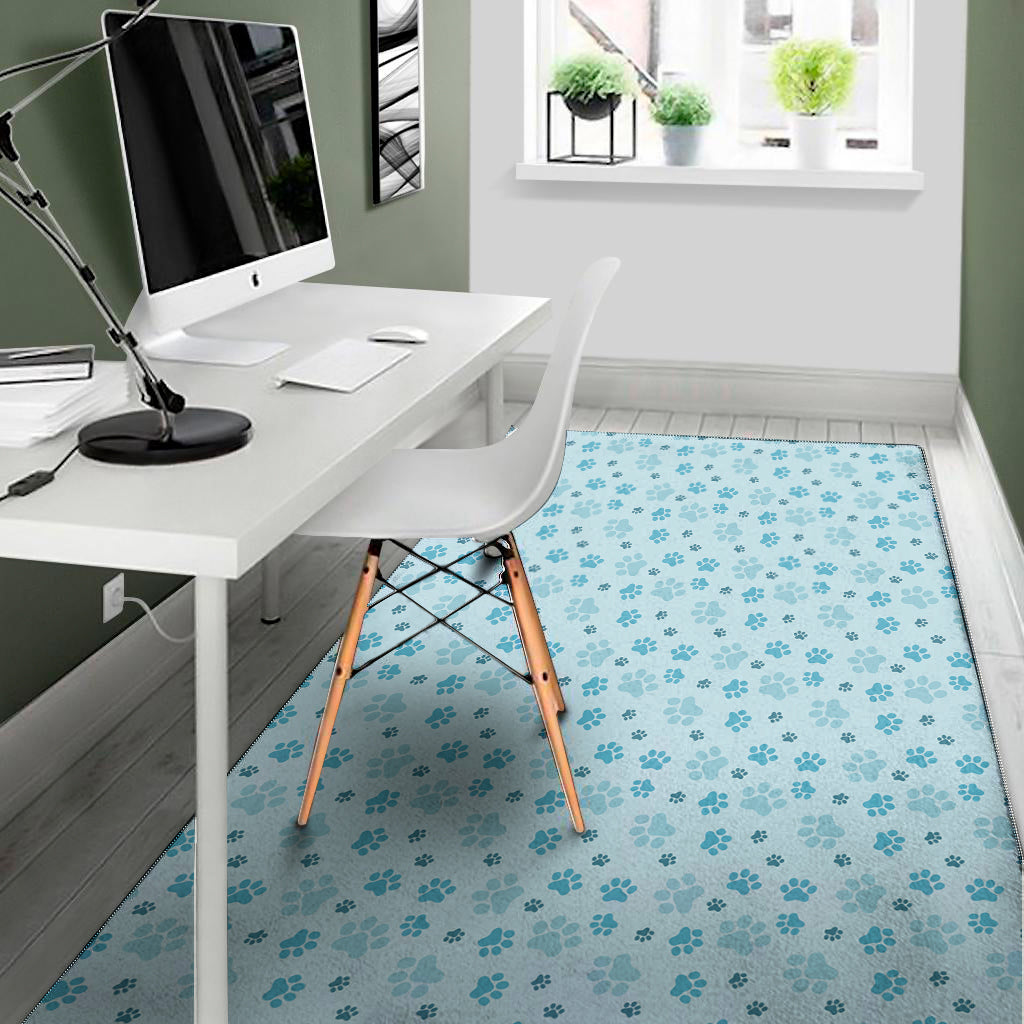 Blue Animal Paw Pattern Print Area Rug