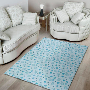 Blue Animal Paw Pattern Print Area Rug