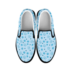 Blue Animal Paw Pattern Print Black Slip On Shoes