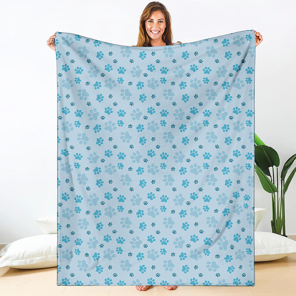 Blue Animal Paw Pattern Print Blanket