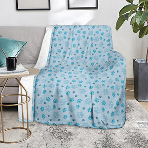 Blue Animal Paw Pattern Print Blanket