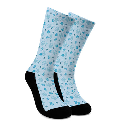 Blue Animal Paw Pattern Print Crew Socks