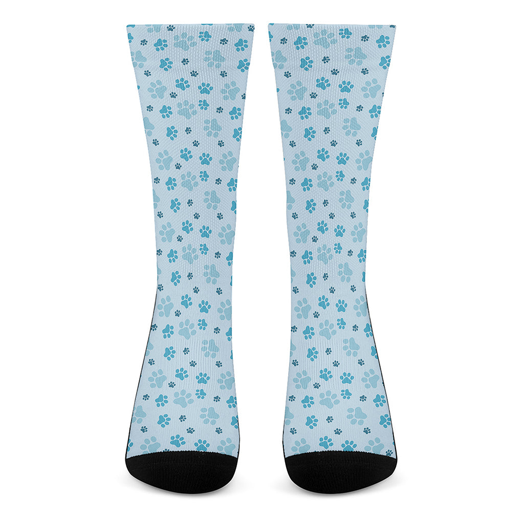 Blue Animal Paw Pattern Print Crew Socks