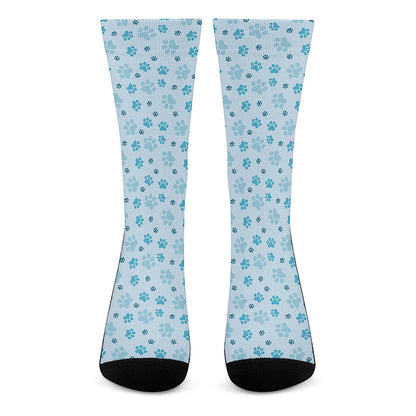 Blue Animal Paw Pattern Print Crew Socks