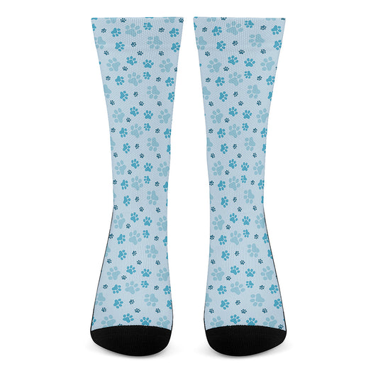 Blue Animal Paw Pattern Print Crew Socks