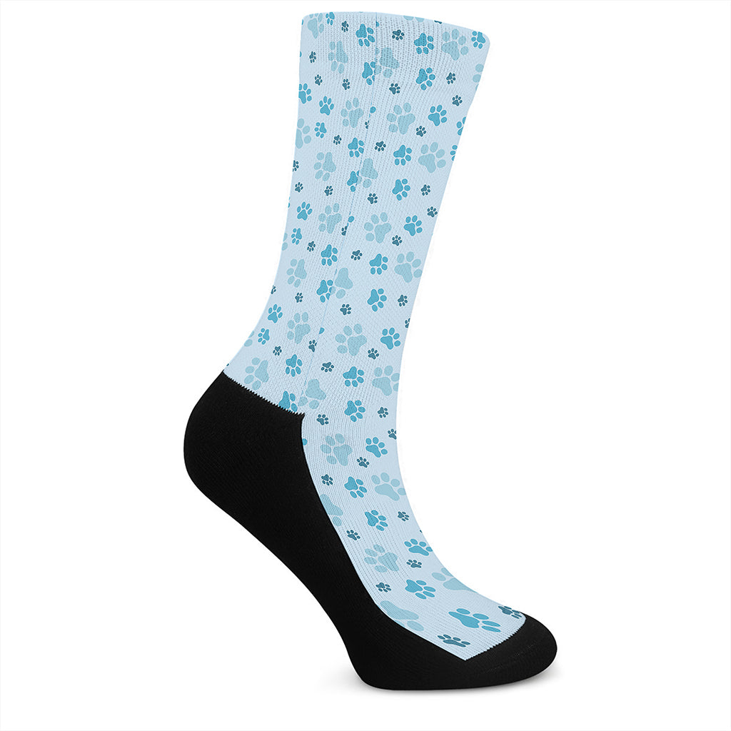 Blue Animal Paw Pattern Print Crew Socks