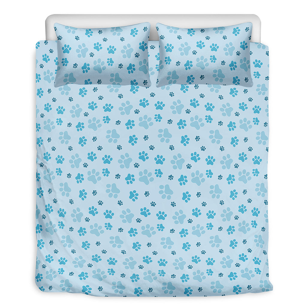 Blue Animal Paw Pattern Print Duvet Cover Bedding Set