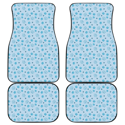 Blue Animal Paw Pattern Print Front and Back Car Floor Mats