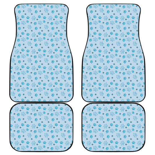 Blue Animal Paw Pattern Print Front and Back Car Floor Mats