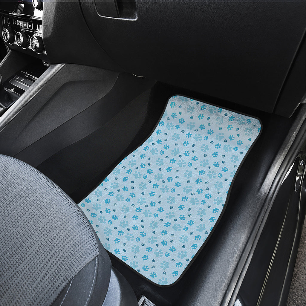 Blue Animal Paw Pattern Print Front and Back Car Floor Mats