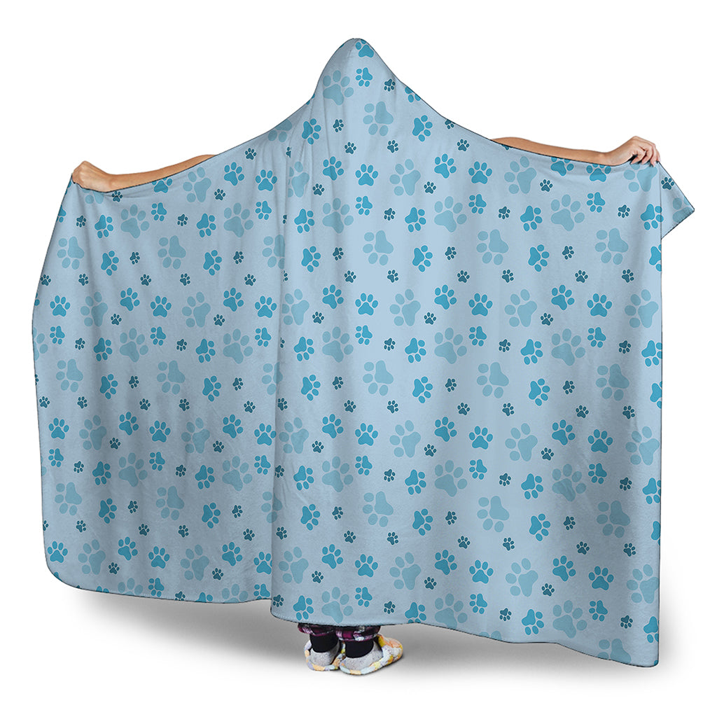Blue Animal Paw Pattern Print Hooded Blanket