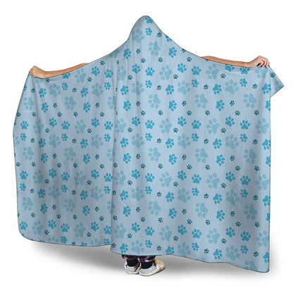 Blue Animal Paw Pattern Print Hooded Blanket