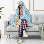 Blue Animal Paw Pattern Print Hooded Blanket
