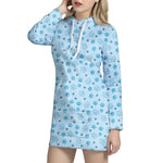 Blue Animal Paw Pattern Print Hoodie Dress