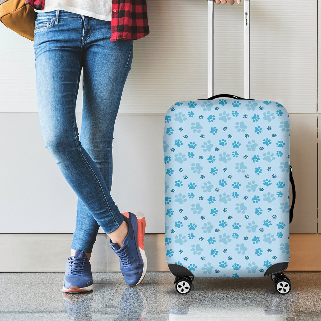 Blue Animal Paw Pattern Print Luggage Cover