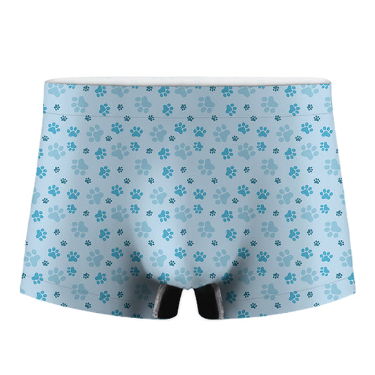 Blue Animal Paw Pattern Print Men's Boxer Briefs