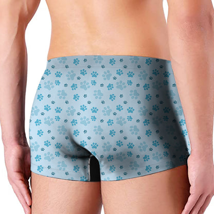 Blue Animal Paw Pattern Print Men's Boxer Briefs