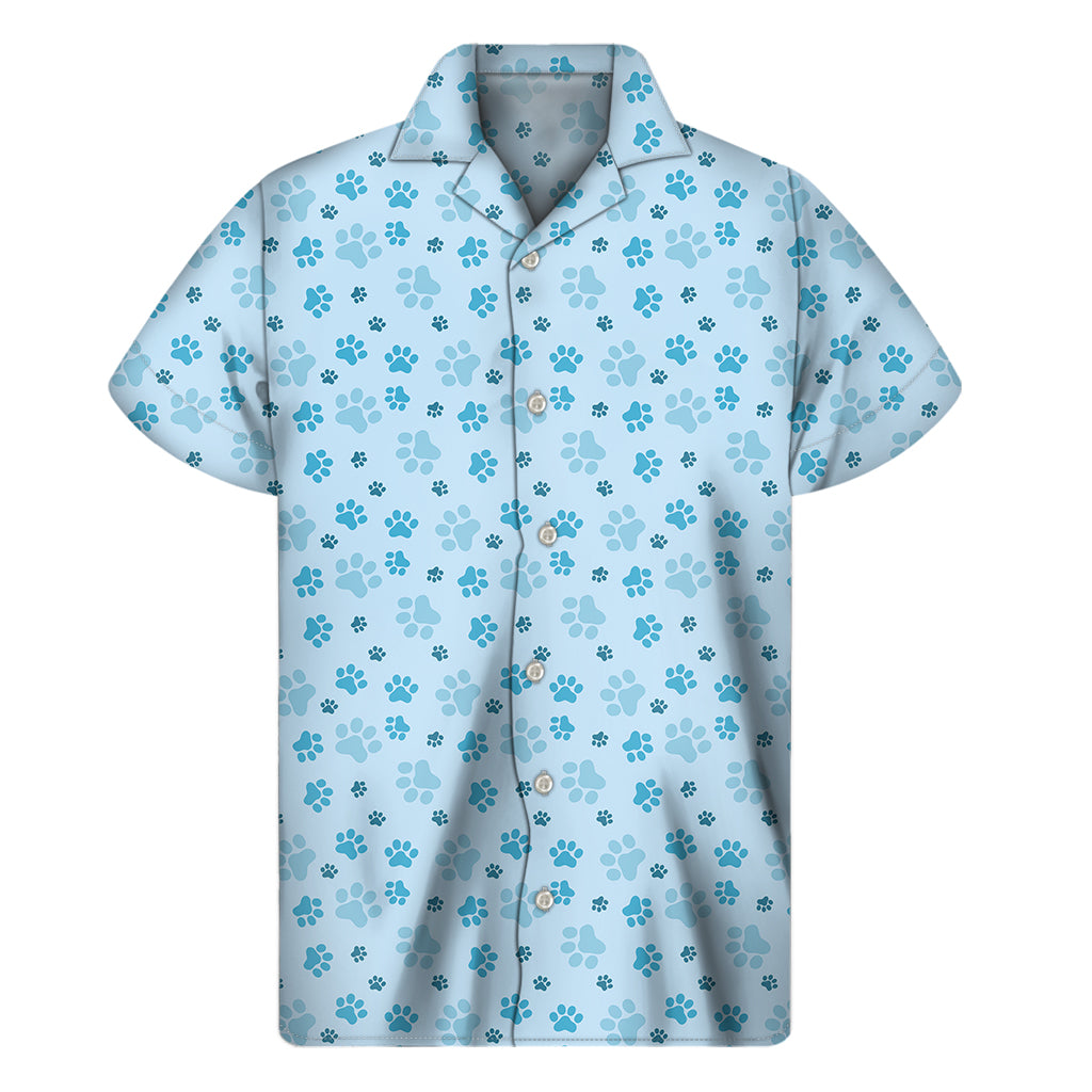Blue Animal Paw Pattern Print Men's Short Sleeve Shirt