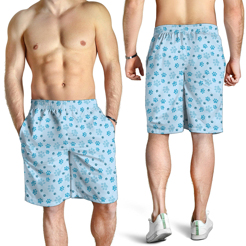 Blue Animal Paw Pattern Print Men's Shorts