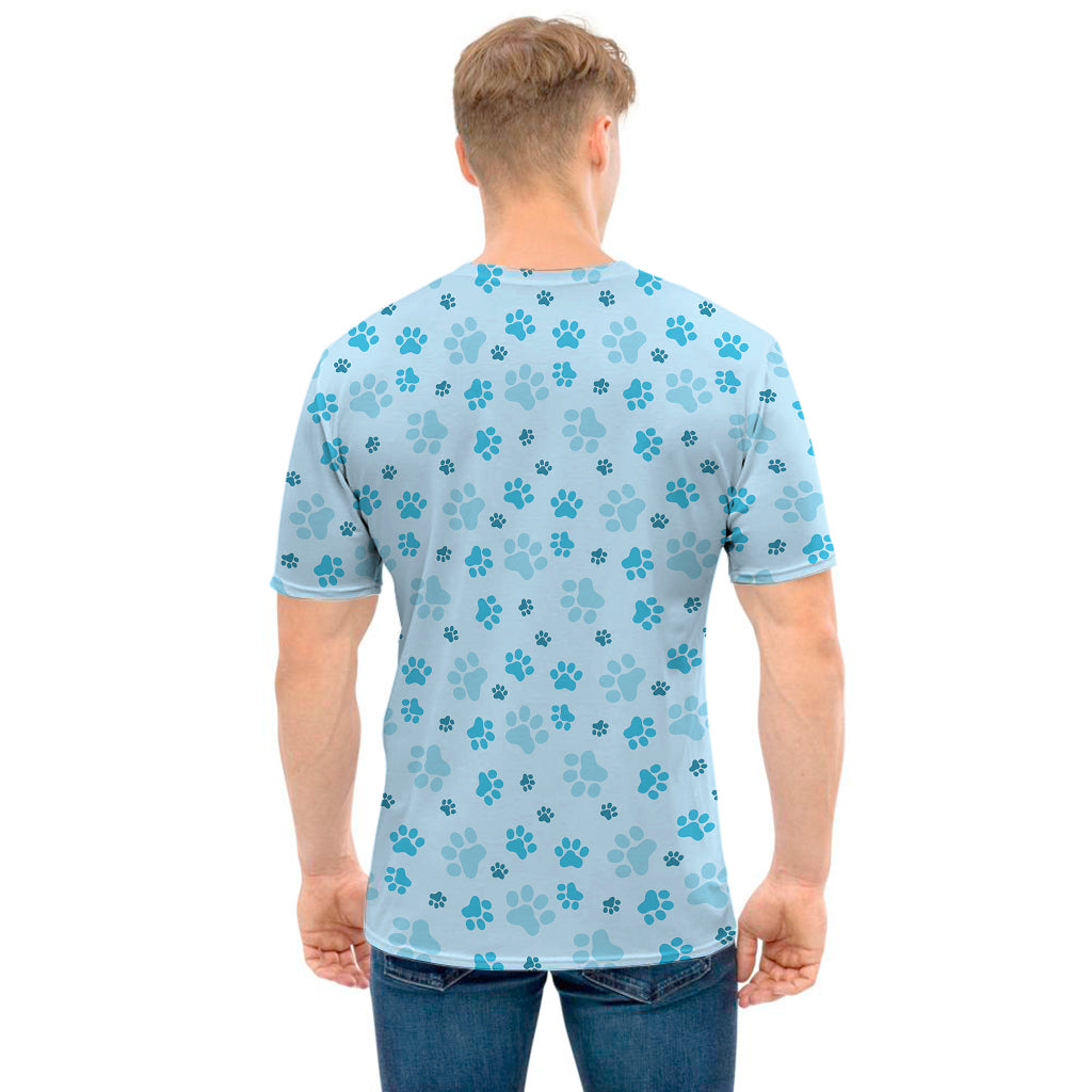 Blue Animal Paw Pattern Print Men's T-Shirt