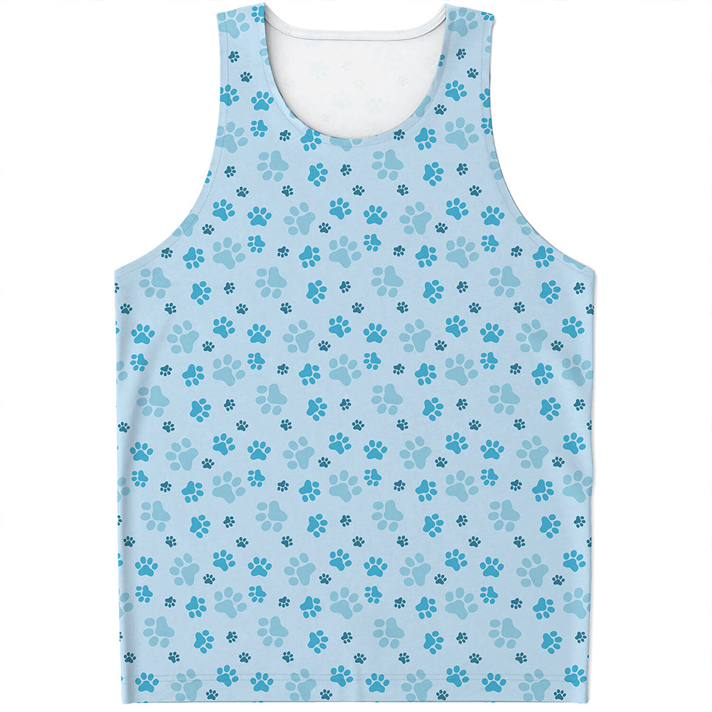 Blue Animal Paw Pattern Print Men's Tank Top