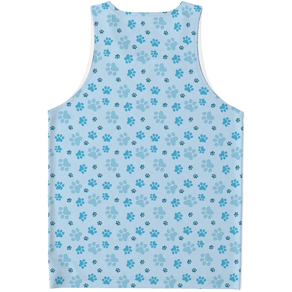 Blue Animal Paw Pattern Print Men's Tank Top