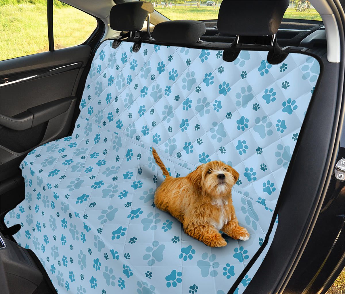 Blue Animal Paw Pattern Print Pet Car Back Seat Cover