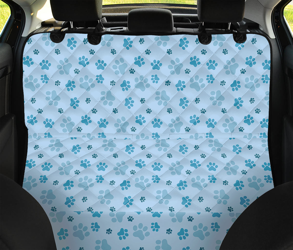 Blue Animal Paw Pattern Print Pet Car Back Seat Cover