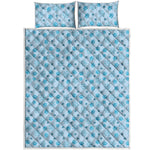 Blue Animal Paw Pattern Print Quilt Bed Set