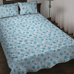 Blue Animal Paw Pattern Print Quilt Bed Set