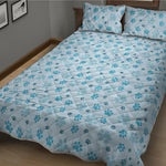 Blue Animal Paw Pattern Print Quilt Bed Set