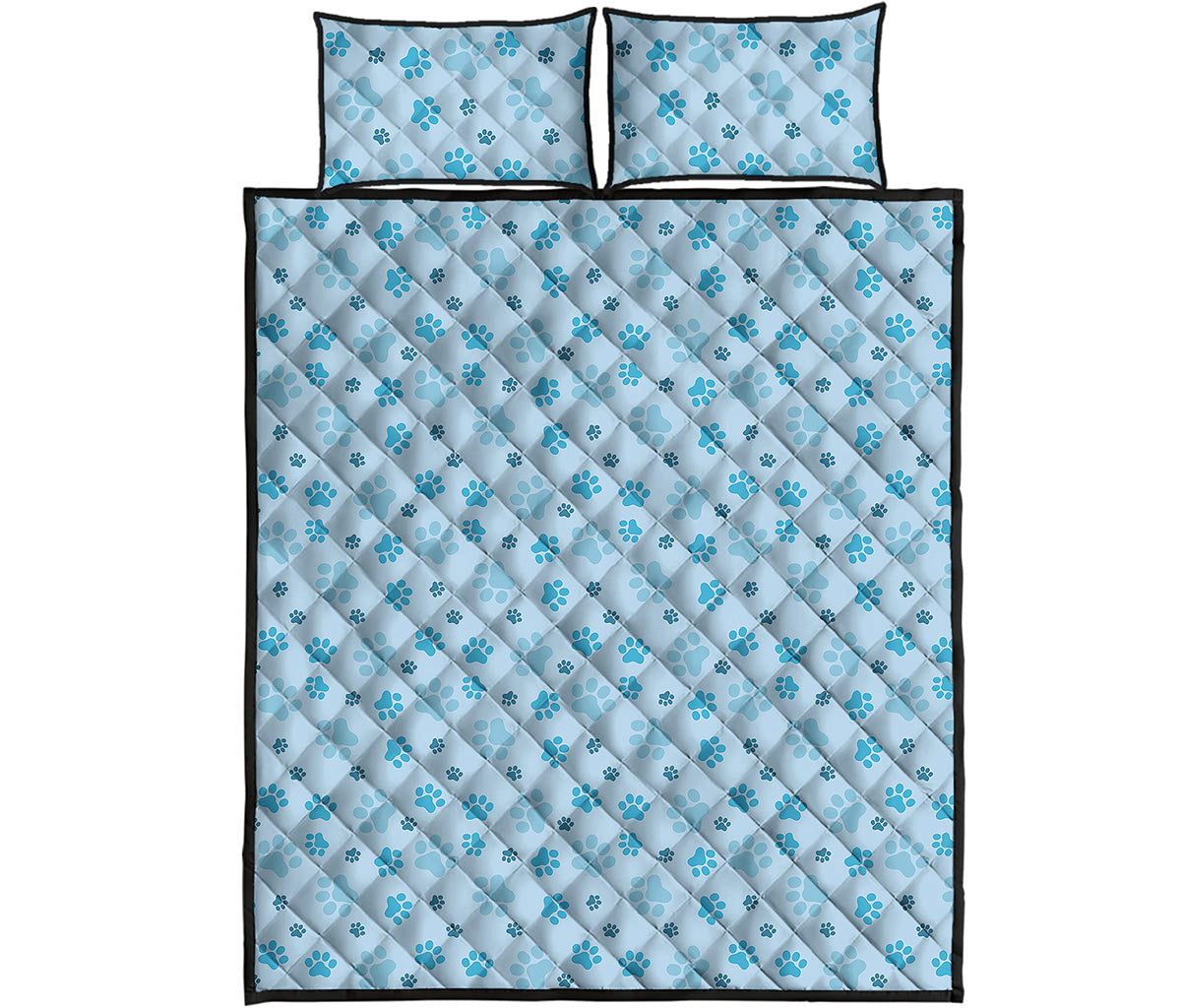 Blue Animal Paw Pattern Print Quilt Bed Set