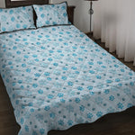 Blue Animal Paw Pattern Print Quilt Bed Set