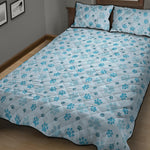 Blue Animal Paw Pattern Print Quilt Bed Set
