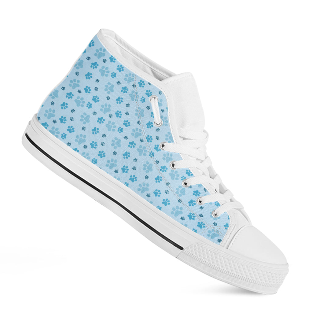 Blue Animal Paw Pattern Print White High Top Shoes