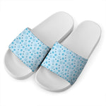Blue Animal Paw Pattern Print White Slide Sandals