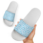 Blue Animal Paw Pattern Print White Slide Sandals