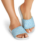 Blue Animal Paw Pattern Print White Slide Sandals