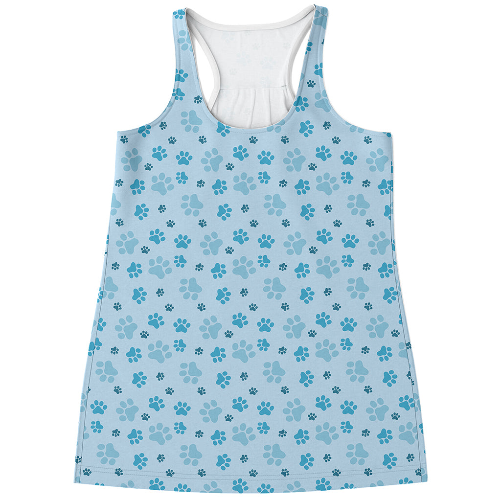Blue Animal Paw Pattern Print Women's Racerback Tank Top