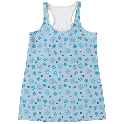 Blue Animal Paw Pattern Print Women's Racerback Tank Top