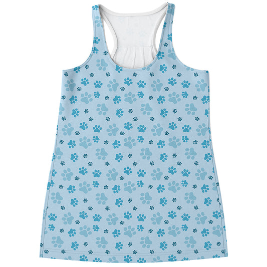 Blue Animal Paw Pattern Print Women's Racerback Tank Top